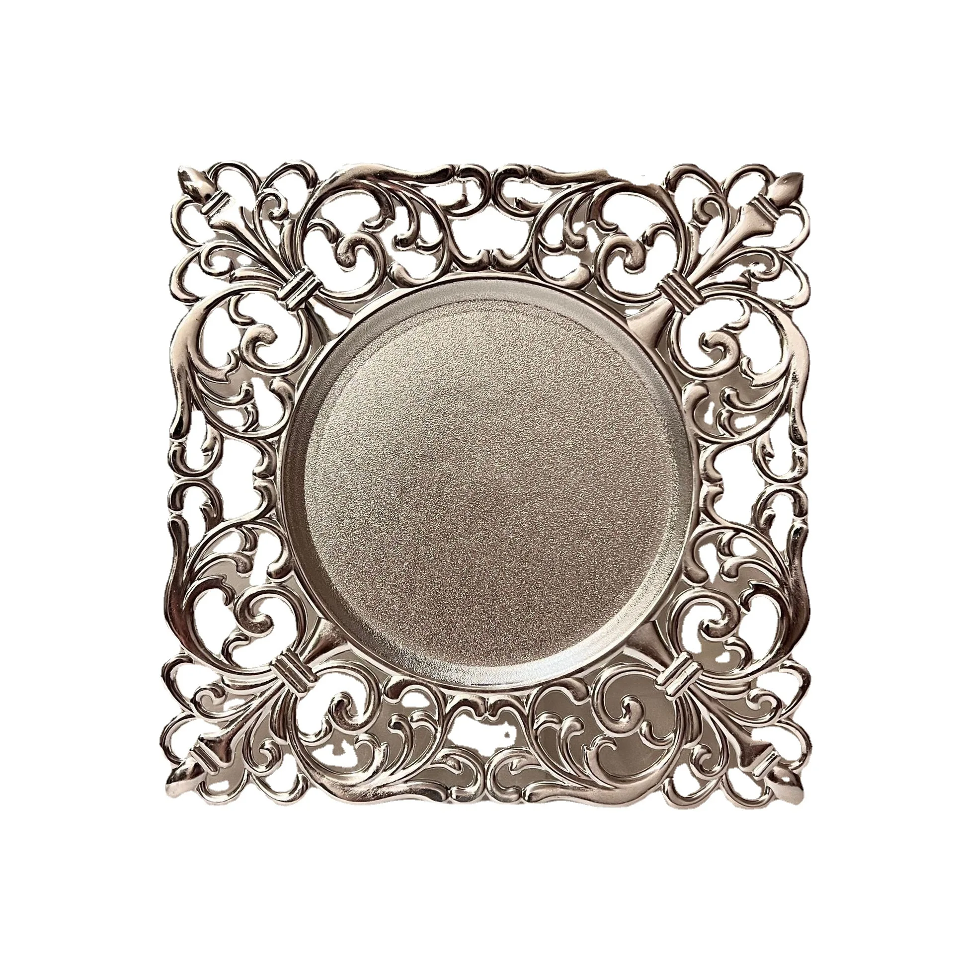 2023 Hot Sale Gold Chargers Wedding Plates European Banquet Plastic Plate Set Retro Wedding Dish