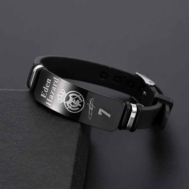 Custom Wholesale Stainless Steel Man Trendy  Accessories Jewelry Men European Football Star Sport Silicone Bracelet