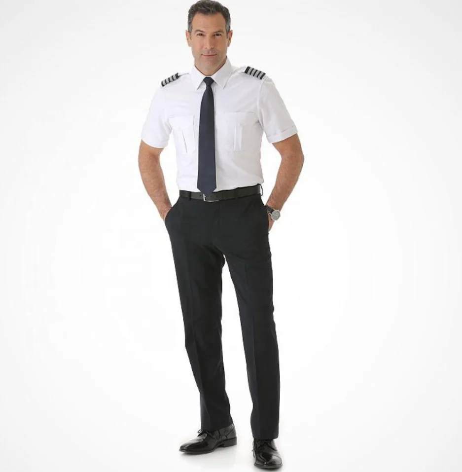 
Polyester spandex fabric men air force white shirts black pants pilot flight suit custom american airline uniform 