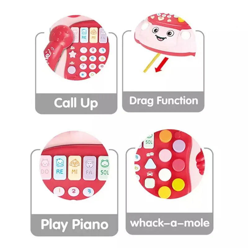 Pull Line Early Educational Intelligent Multi-function Baby Mobile Phone Toy Musical Telephone Car Toy for Kids