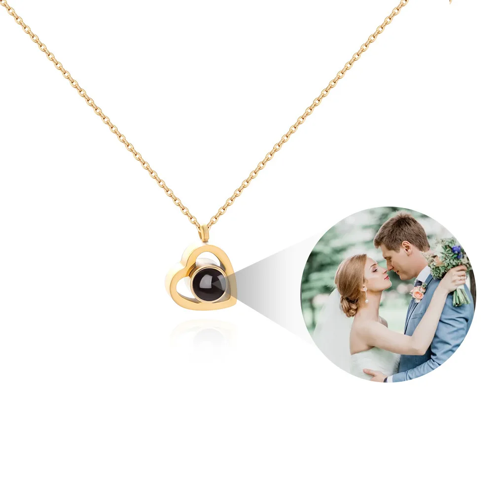 Custom HD Projection Heart Pendant Necklace Professional Factory Holiday Gift Souvenir Projection Photos Love Pendant Necklace