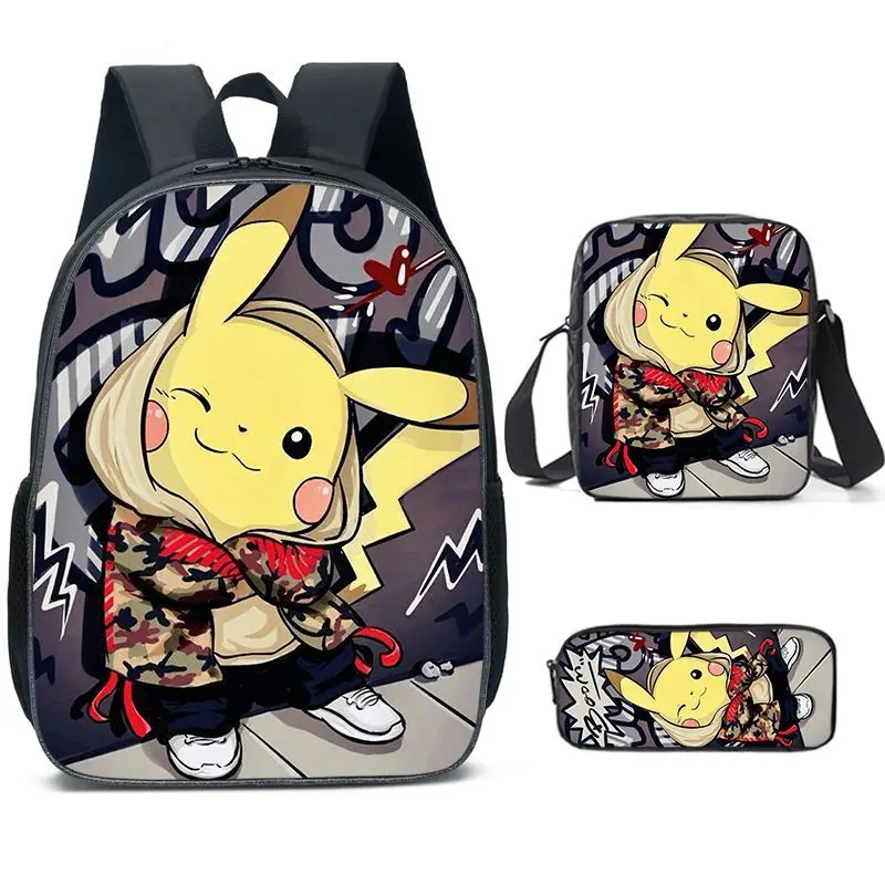 Mouse Pikachu Bag Backpack Student School Bag for Girl Boys Bookbag Children Custom Satchel School 3Pcs Set Backpack