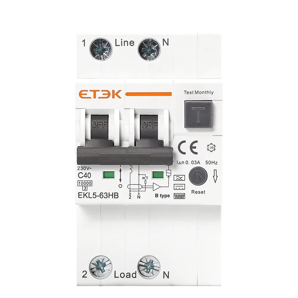 ETEK Type B RCBO 2p 40a 30mA Tripping Curve C 1P N RCBO