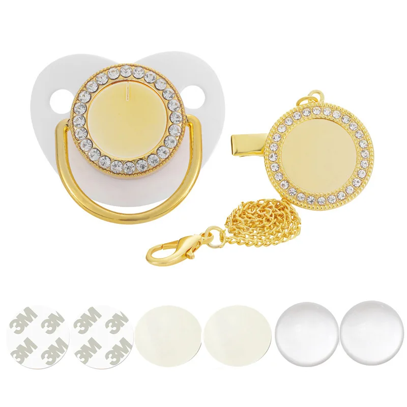 Sublimation Baby Gift baby Pacifier Clip Bling Crystal Diamond Soother Blank Baby Pacifier