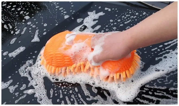 Custom Multifunctional Chenille Deterging Absorbent Car Wash Mitt Dusting Microfiber Cloth Cleaning Brush Towel with Sponge