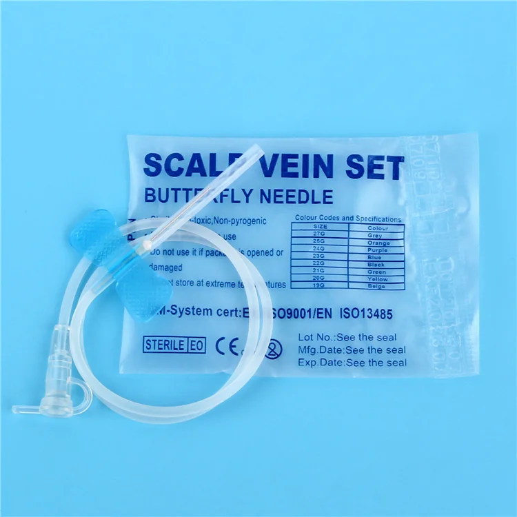 Disposable scalp vein set butterfly winged safety iv administration double wing infusion needle manufacturer 23G luer lock slip