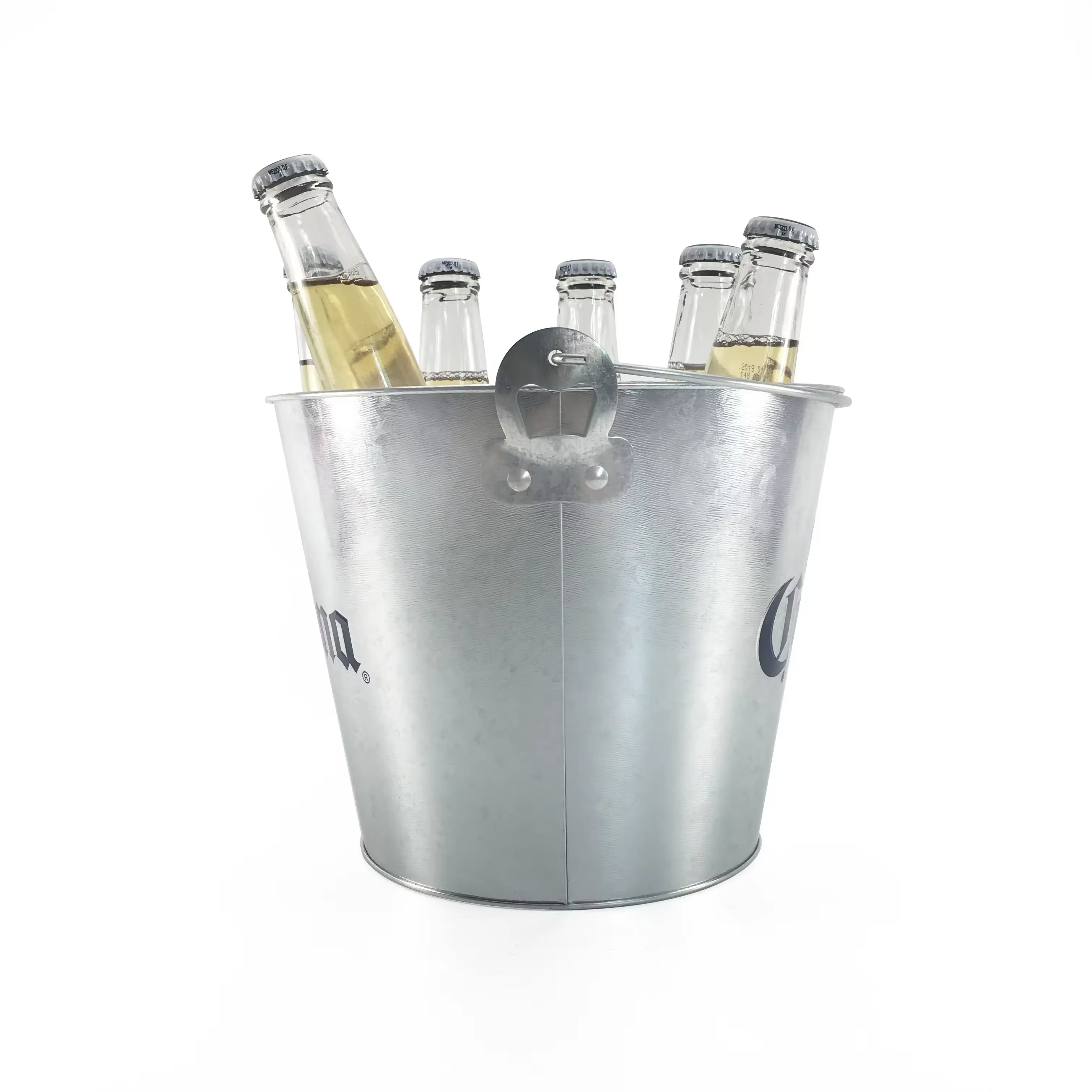 Custom Branding 5L Round Metal Galvanized Ice Bucket with Bottle Opener and Handle Beer Champagne