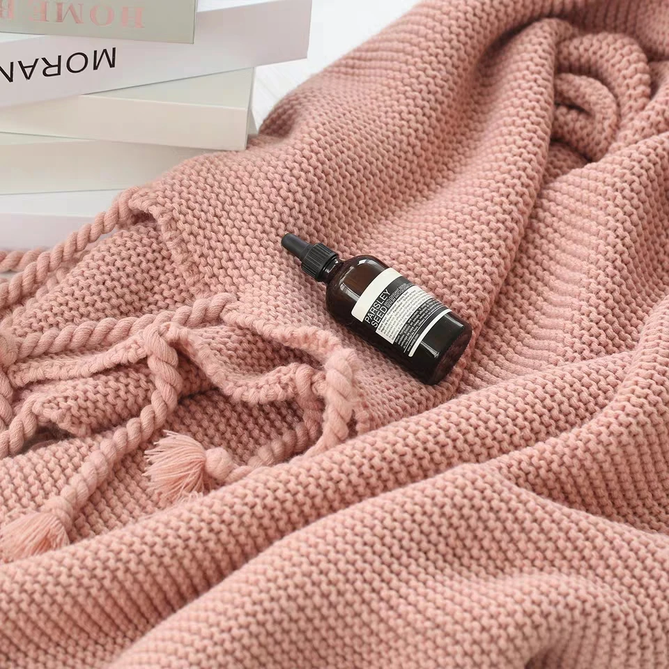 New Nordic style 100% cotton Knitted Bed Blanket Home Soft Cover Hotel Tassel Knitted Throw Blanket