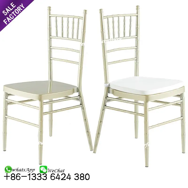 Custom Cheap Price Stackable Champagne White Metal Wedding Chavari Chivari Tiffany Chair For Reception