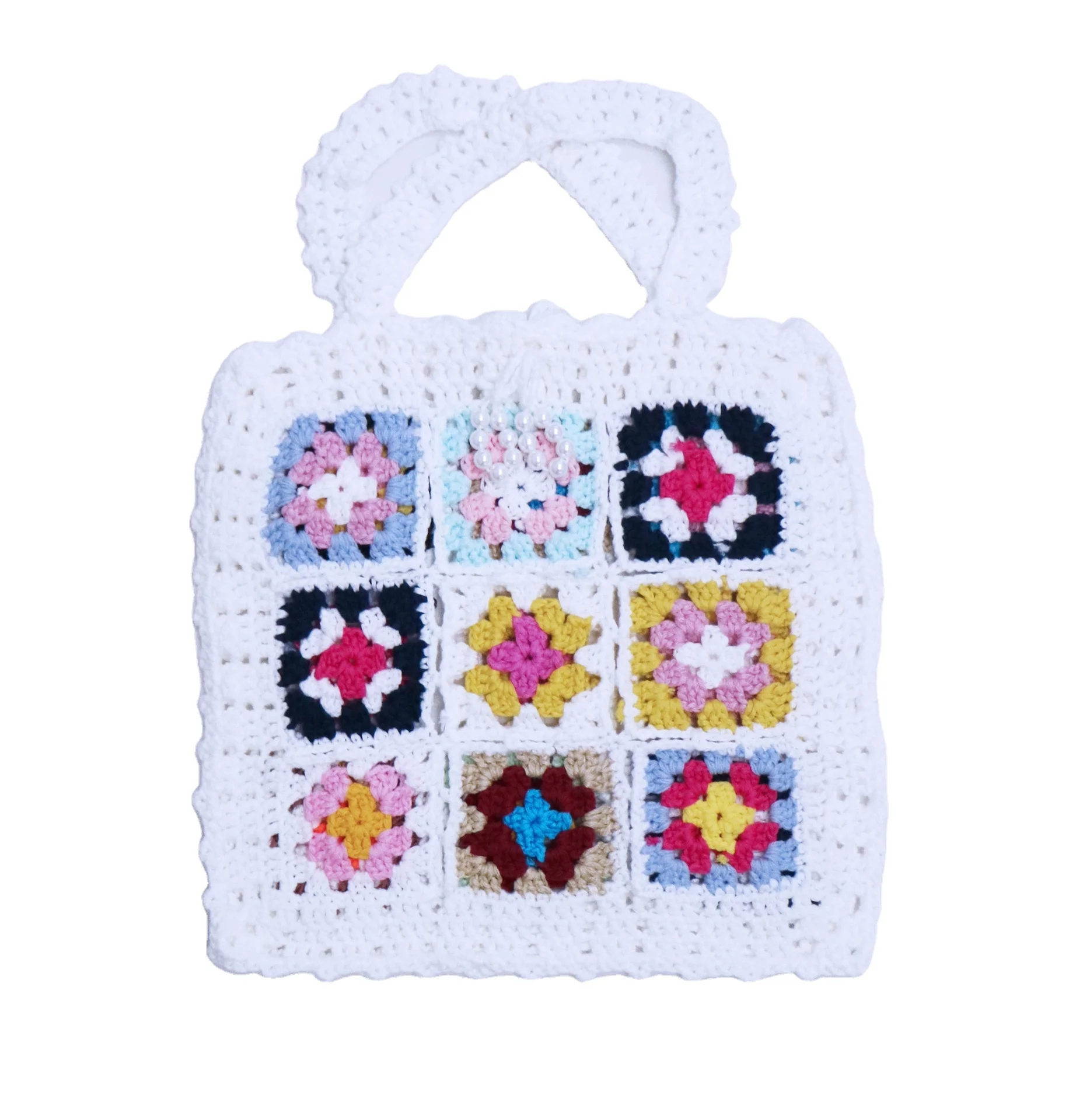 2021 New Arrivals Fashion Plaid Handmade Crochet Carrier Bag Wholesale Girls Summer National Style Beach Knitted Hollow Out Bags