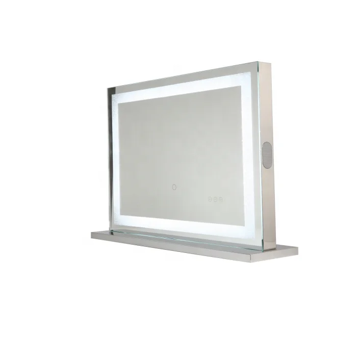 Hi ILUMAY modern big bling crystal crushed diamond LED makeup hollywood vanity mirror with bluetooth speaker