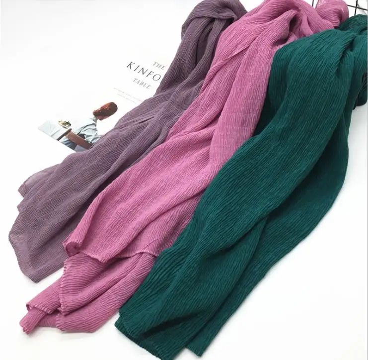 Турция морщин для женщин хиджаб шарф Мусульманский 2020 плотная плиссированные хлопковый