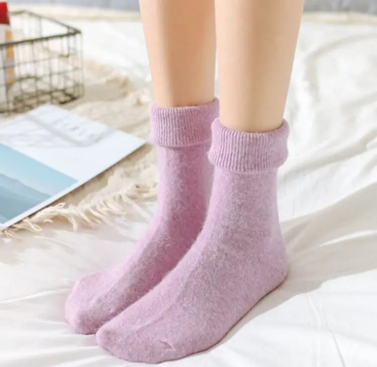 Solid Multi Color Angora Rabbit Warm Winter Soft Crew Ladies High Quality Wool Slouch Socks