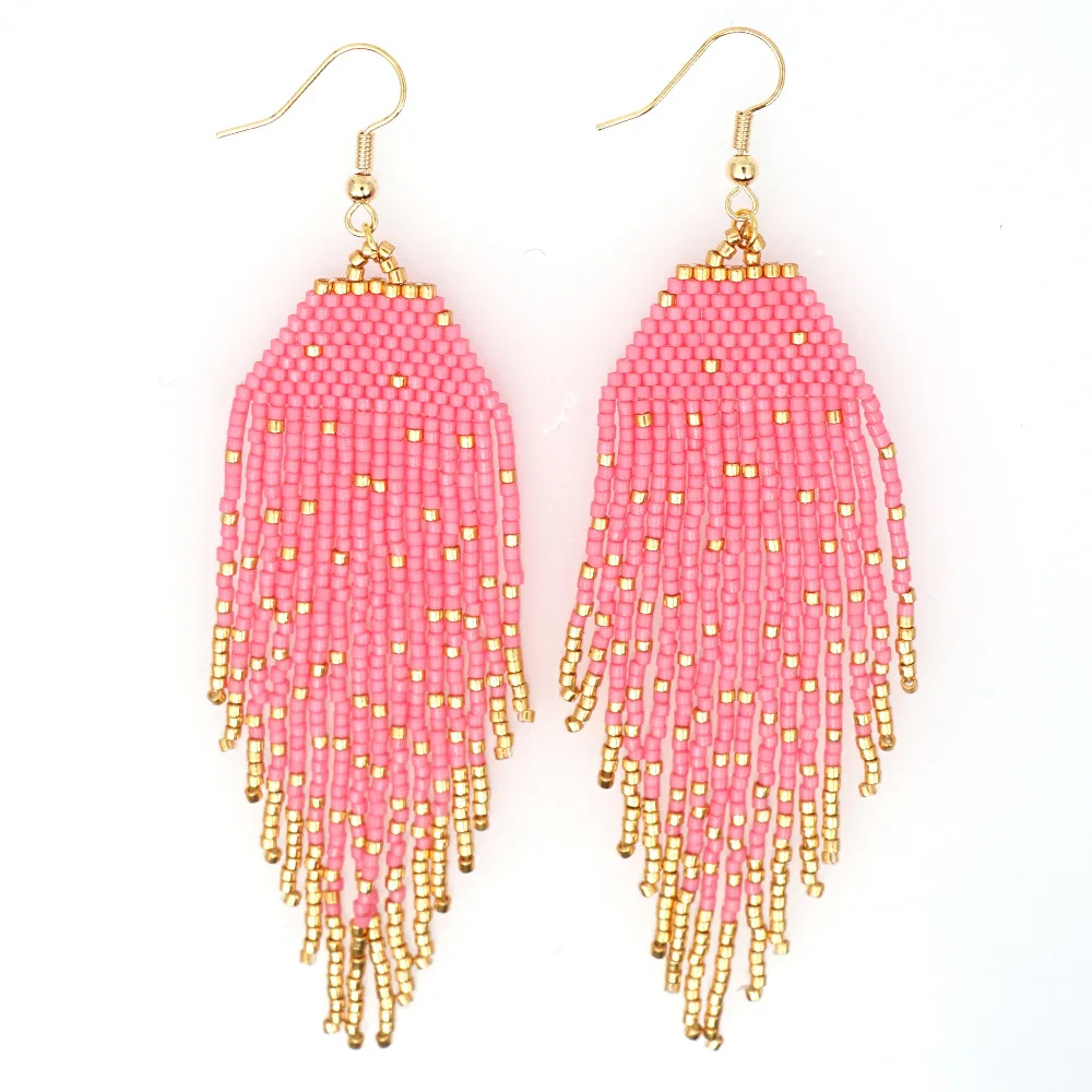 Trendy Handmade Boho Rainbow Big Pastel Miyuki Seed Beaded Tassel Earrings Fashion Indian Jewelry Wholesale For Women