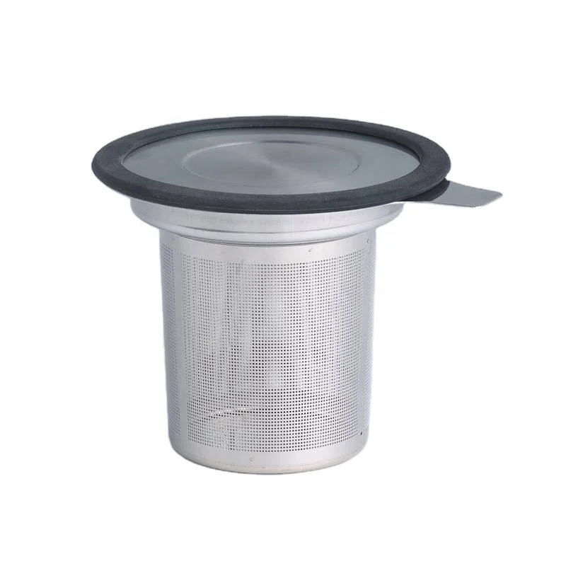 304 8/18 Fine Mesh Stainless Steel Loose leaf Tea Infuser Mesh Basket Strainer with Handle and Silicone Rimmed Lid