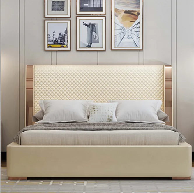 Luxury Home bedroom sets  high back headboard  leather modern queen size bed  double bed design furniture