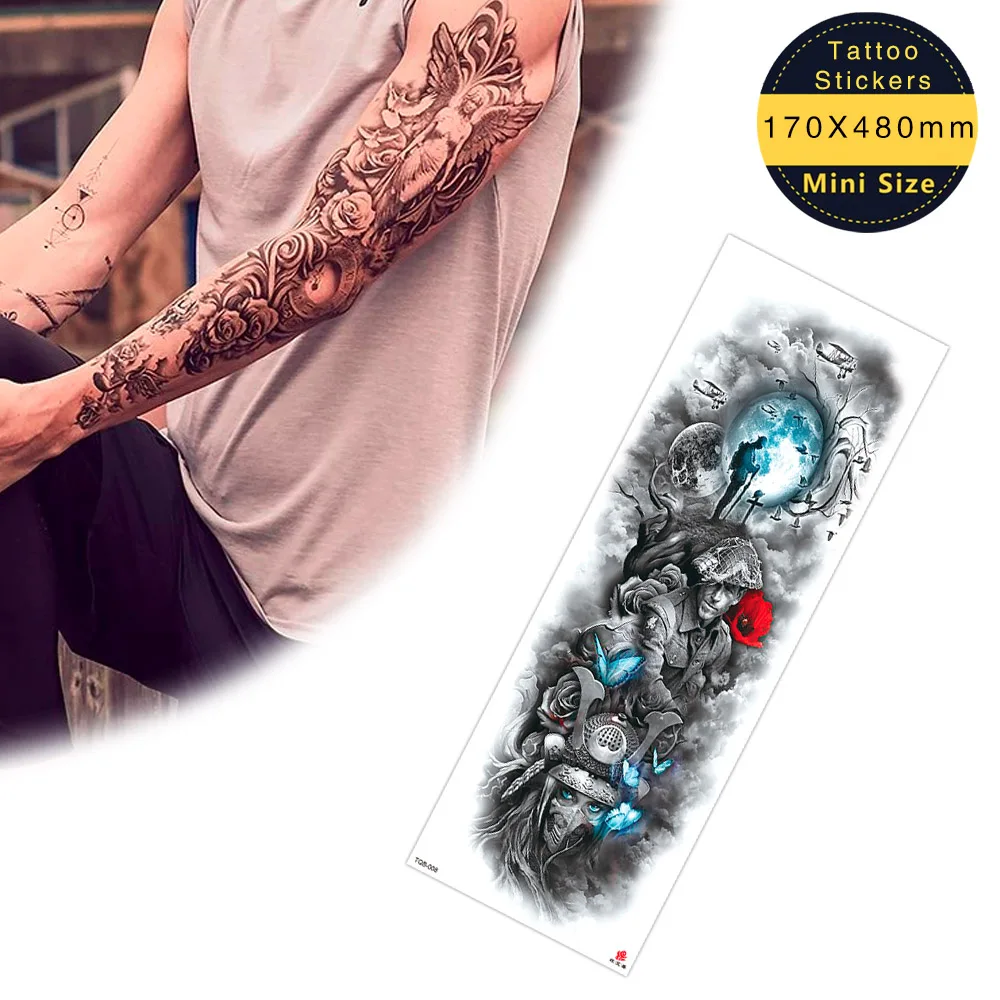 large arm sleeve tattoo leopard beauty half sleeve tattoo stickers waterproof temporary arm tattoos for men