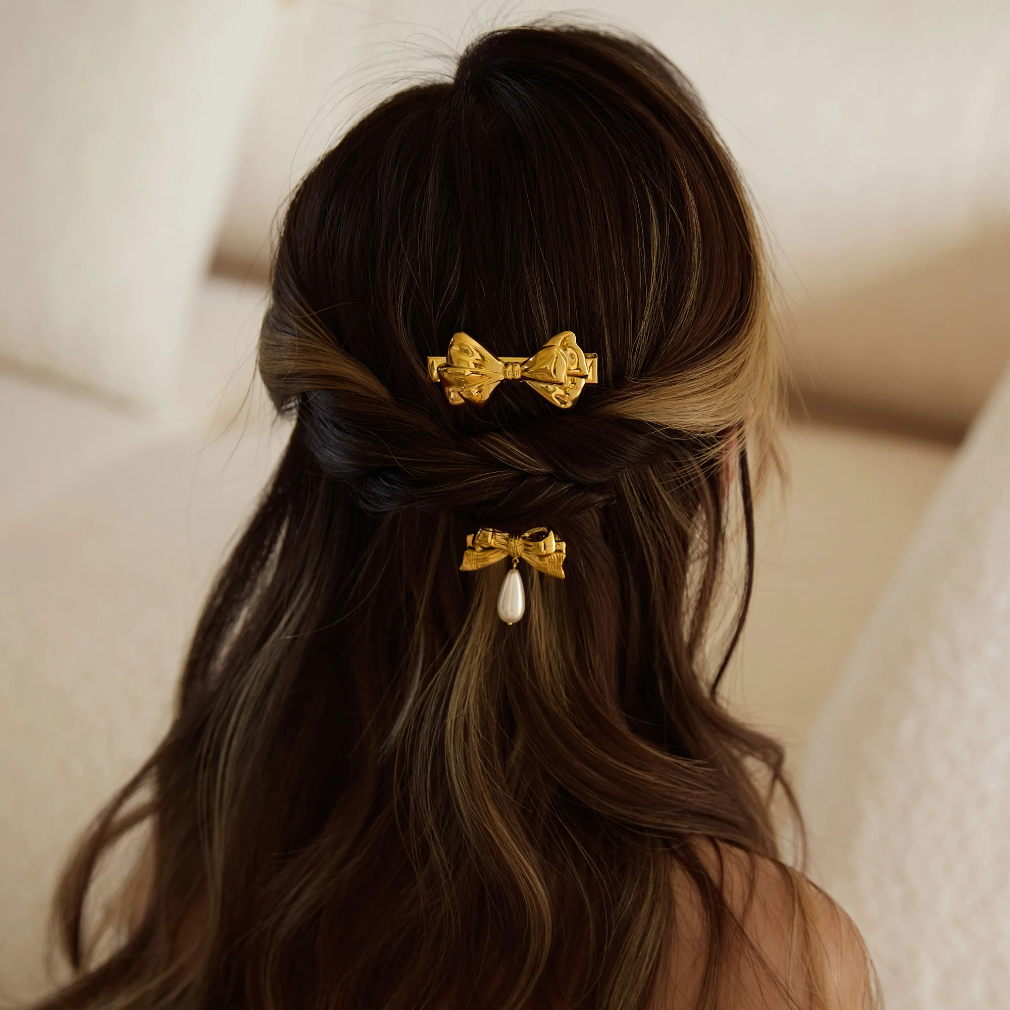 2025 Dazan New HOT Sale INS 18k Gold Plated Stainless Steel Korean Japan Cute Idol Bow Tie Hair Accessories Girl Gift Jewelry