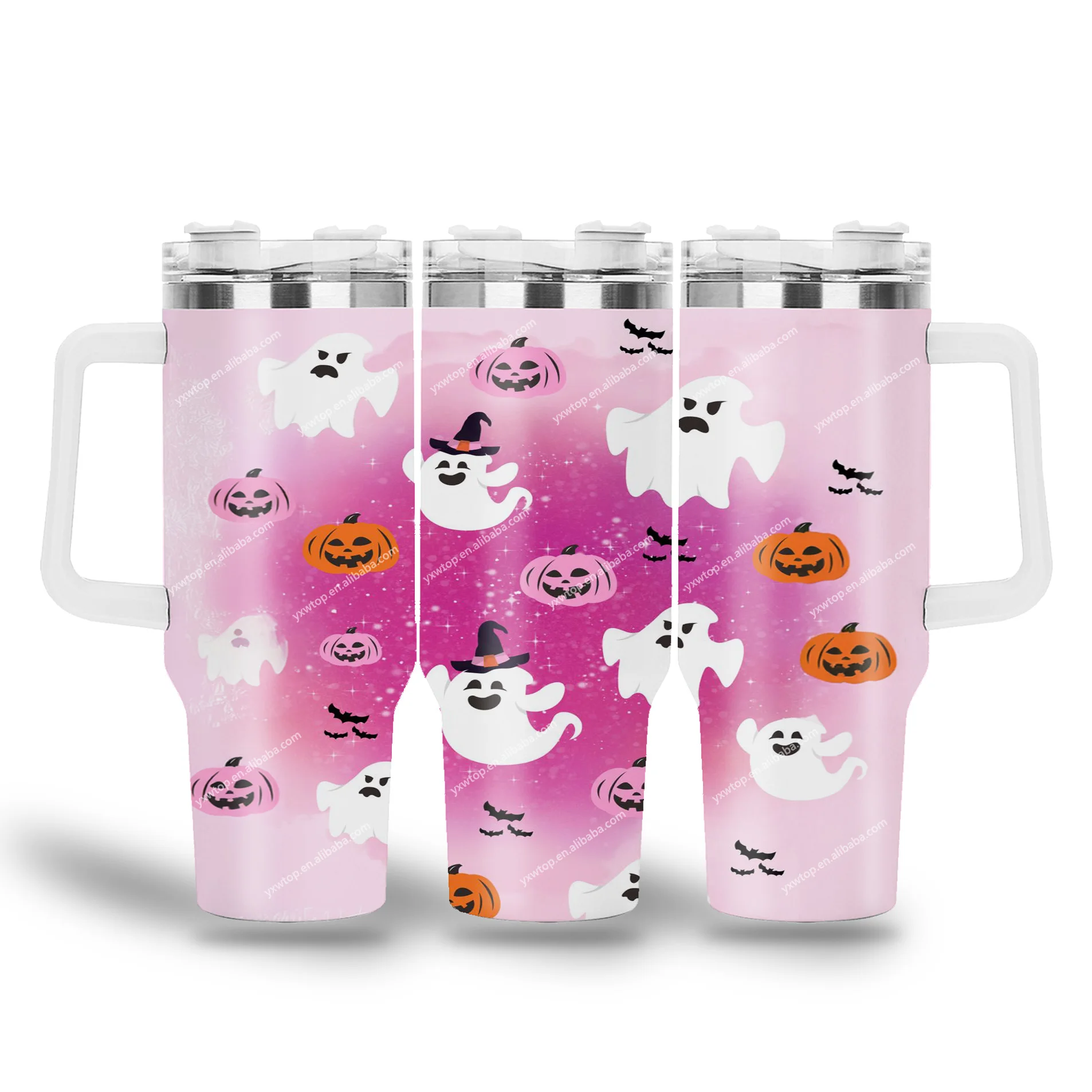 newest 40OZ Halloween Pumpkin funny Ghost coffee Cups mugs Stocked custom Printed Tumblers with Straw for Travel Coffee