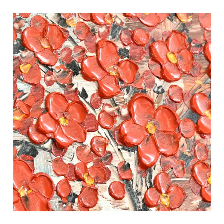 
Hand Made Knife Art Work Red Flower Canvas Oil Painting Abstract 3D Wall Art For Home Decor 