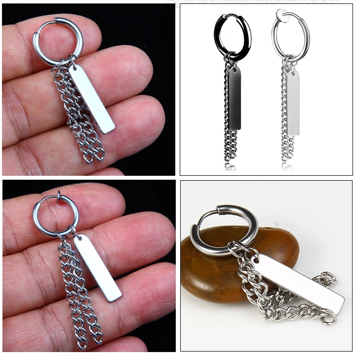 Punk Silver Black Gun Plated Stainless Steel Scorpion Cross Skull Pendant Men Cuff Ear Clip Non Piercing Earring Jewelry