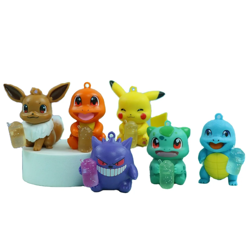 BJ Anime Pokemoned Super Cute Kawaii PVC Anime Bottle Figure Toys Pikachu Keychain Charm Action Figure Birthday Gift