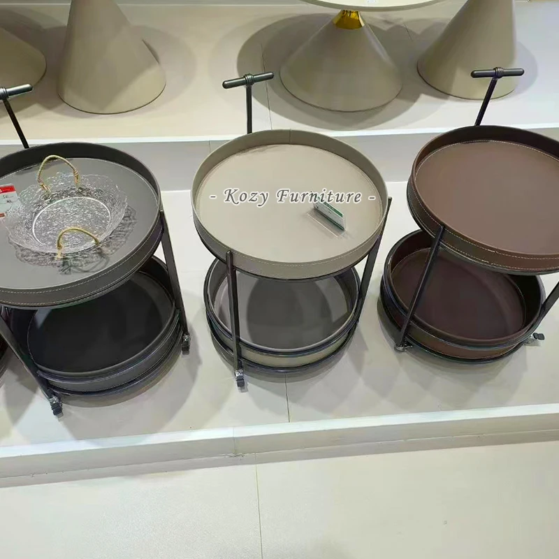 Light Luxury Stainless Steel Frame Leather PU Top Small Size Coffee Table