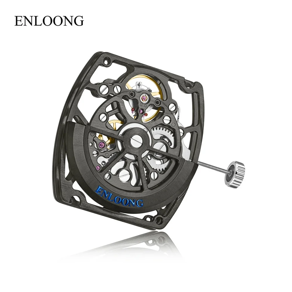 ENLOONG 21 Jewels Tonneau Style All Skeleton Mechanical Movement Modify 72 Hours Automatic Movement
