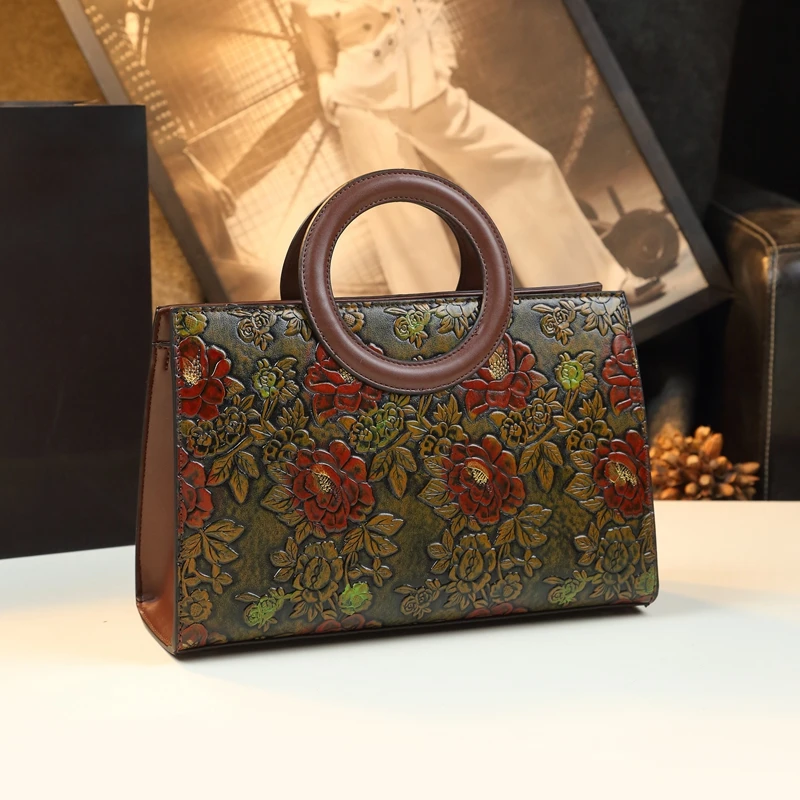 latest online shopping  rosette embossing leather bags women handbags ladies with round handles  ladies bag 2024