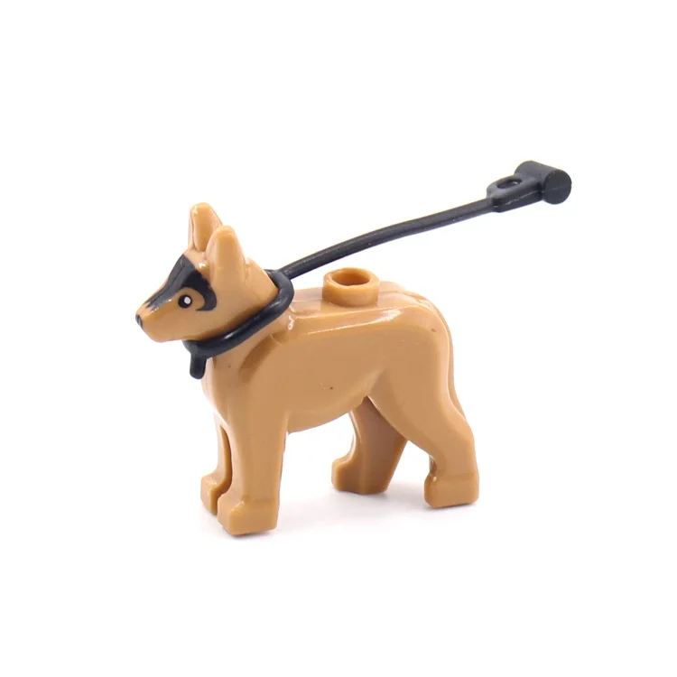 MOC Bricks German Shepherd Dog Animal Mini Dog Figure mini fig  Dog Leash Army Soldier Parts Accessories Bricks Toys