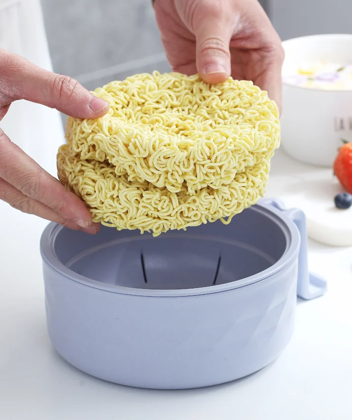 Instant Noodle Bowl, Bamboo Fiber Drained Noodle Bowl With Lid