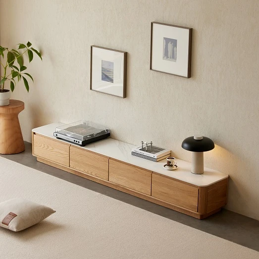 M2081 High quality Customized Furniture Living Room natural wood oak TV Media Cabinet with 3 or 4 Drawers Wooden TV stand table