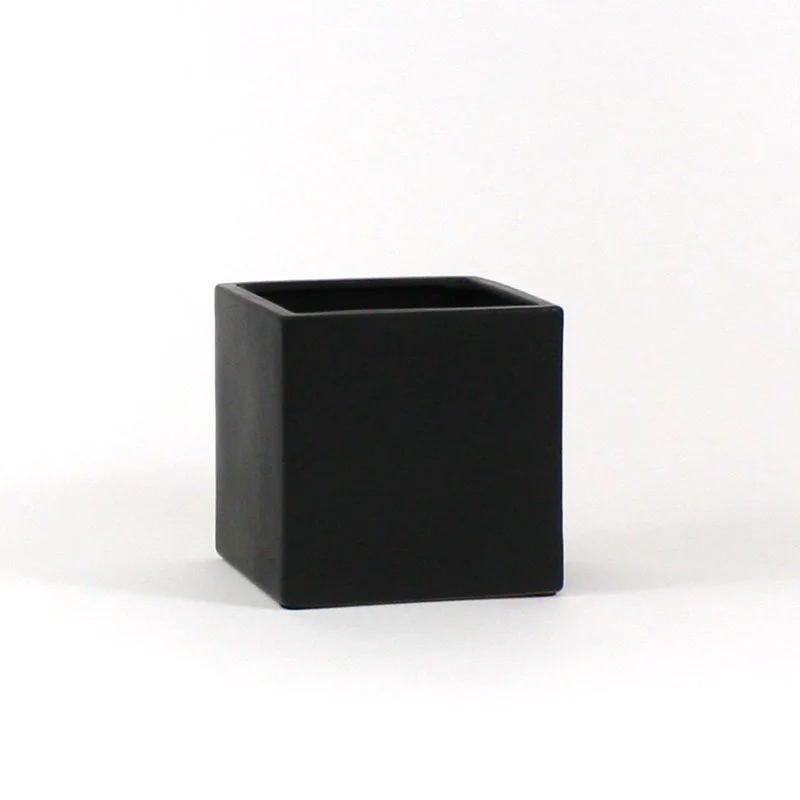 Wholesale Ceramic Small Matte Black Square Cube Vase