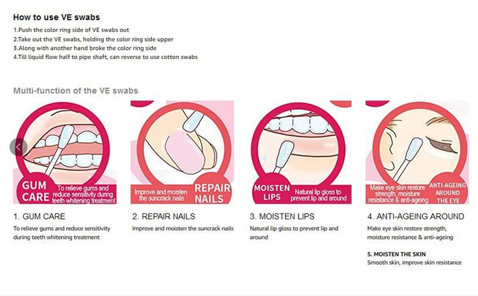 Wholesale Price 1500pcs Per Roll Cheapest Teeth Whitening VE Oil Swab Disposable Vitamin E Cotton Swab for Tooth Bleaching