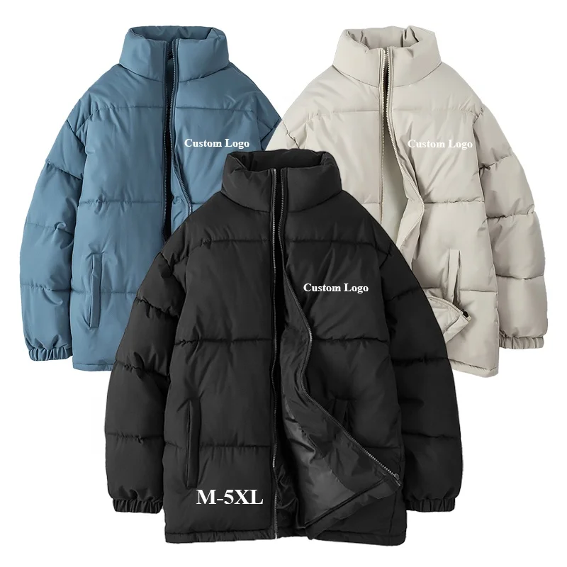 Mens Custom Puffer Jacket Thick Warm Solid Color Stand Collar Zipper Like Down Coat for Daily Wear Winter Puffer Jacket Men