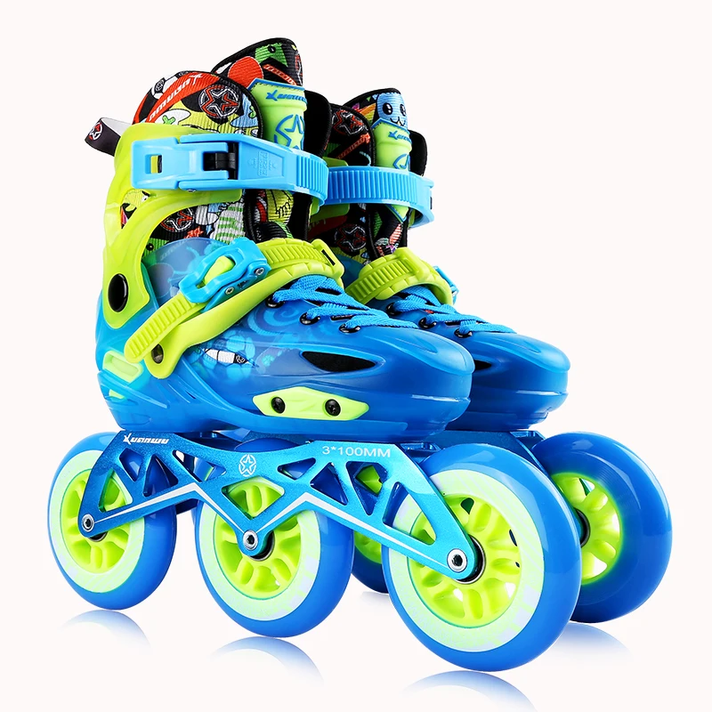 High quality  3*100mm PU rubber wheels  CNC6063 chassis  blue pink children adults  roller slalom inline skates