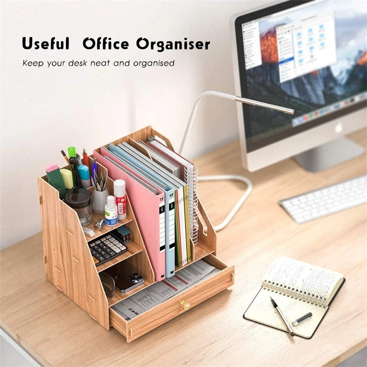 Tonsmile Hot Selling Modern Cherry Wooden Office A4 Stationery Desk Organiser
