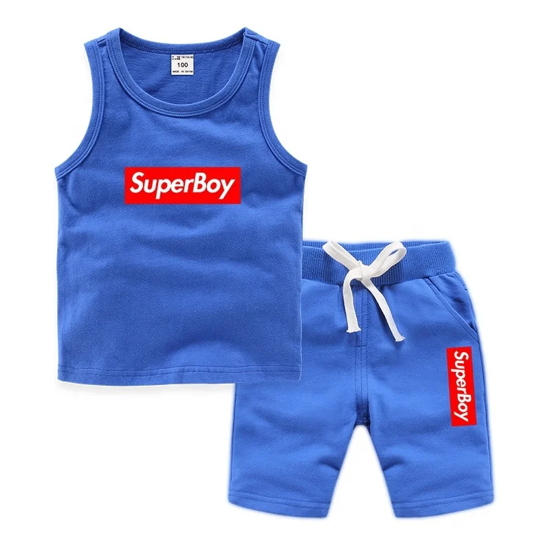 
wholesale custom design boys clothes set, high quality knitted summer children clothing sets 