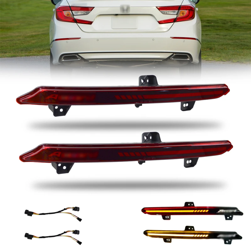 red lens led reflector tail light with turn signal light rear bumper brake lamp for Honda Accord 2018-2022