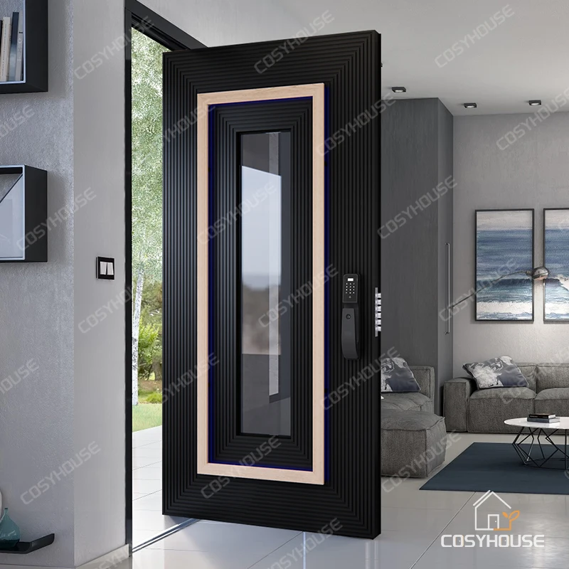 Guangzhou high quality aluminum door exterior security bulletproof hurricane proof door classic metal door