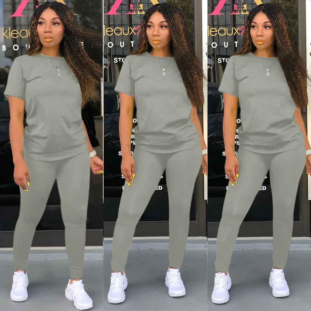 S-5XL Plus Size Clothing Custom Logo Womens Sweat Suit Sets Two Piece Summer Outfits Short Sleeve T Shirt 2 Piece Pants Set