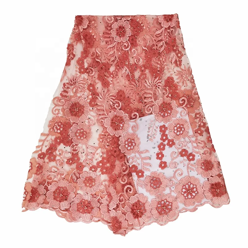 high quality factory price wholesale african embroidered lace fabric with shining stones