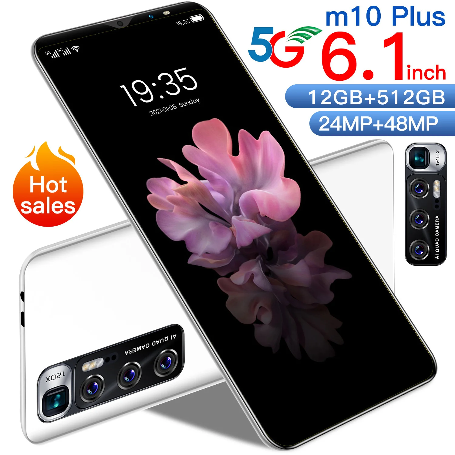 M10 Plus 6.1inch Smart phone 12GB + 512GB full screen Mobile phone finger/face unlock 10.0 Android phone