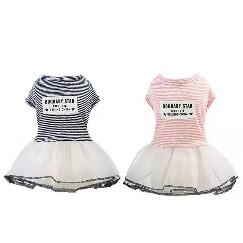 Striped Chihuahua Dog Dresses Pet Dog Clothes for Small Dog Spring Summer Puppy Lace Cat Dress Skirt Clothing