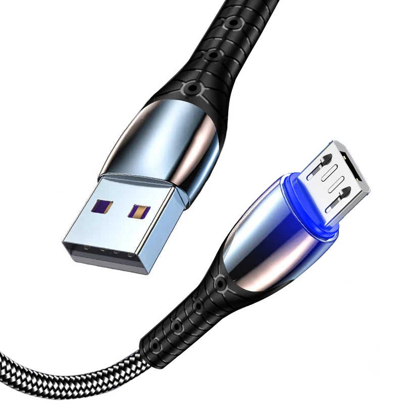 Zinc alloy nylon braided luminous data cable with light is suitable for fast charging of Android Apple type-c