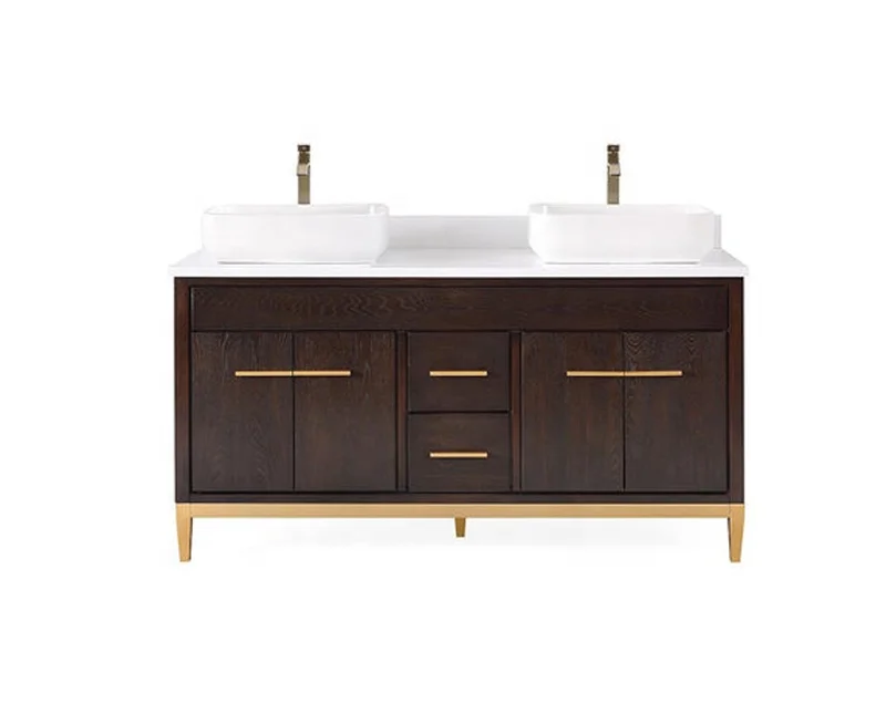 60 дюймов, двойная раковина-Беатрис, раковина для ванной комнаты с белым инженерным камнем, двойная мебель для ванной комнаты