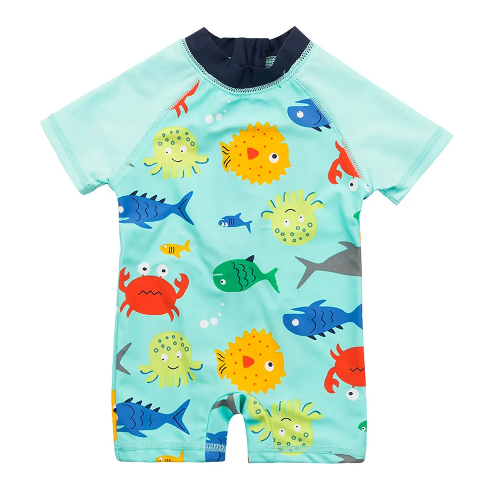 High Quality OEM Printing Children Bathing Suit One Piece Swimsuit Baby Boy Swimwear Kids With Back Zip For Swim