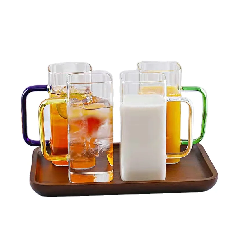 380ml Square High-quality borosilicate 6 colored beer glass cup with color handle single wall glass for milk juice beer