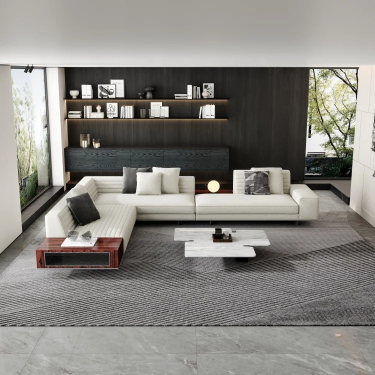Modern Minimalist Designer Living Room Sofa for Large Families Light Luxury for Villa Large Size Fabric Corner Sofa Ste