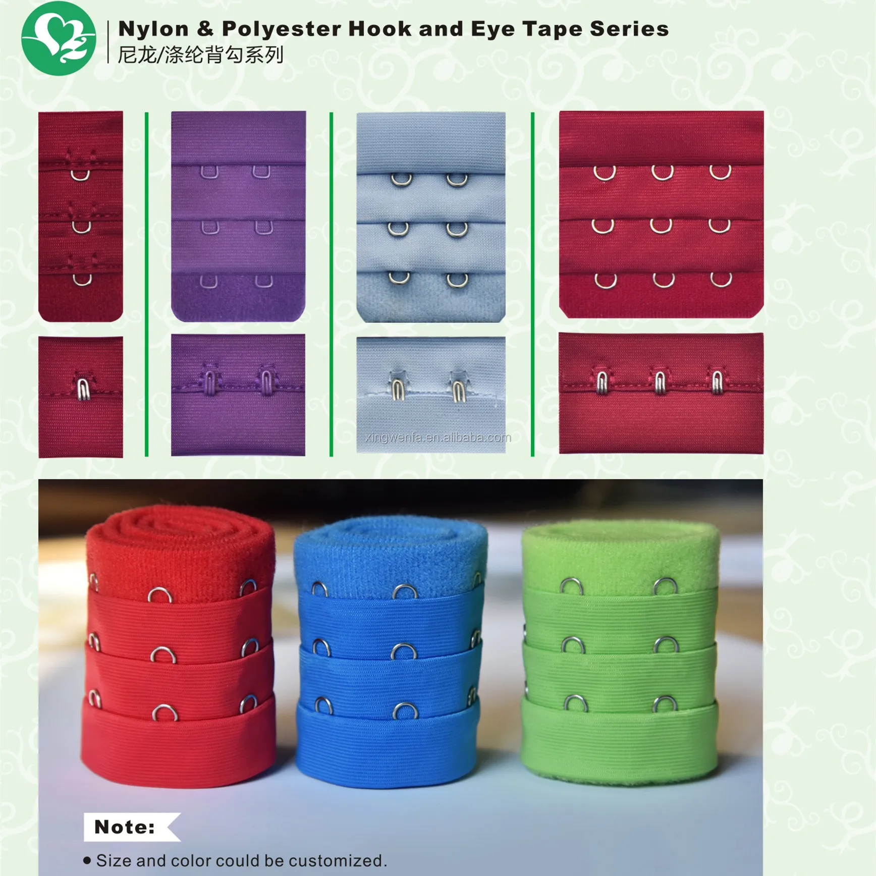 Underwear accessories Eco-friendly Reusable 3 row white velvet back high quality  polyester long bra hook and eye tape